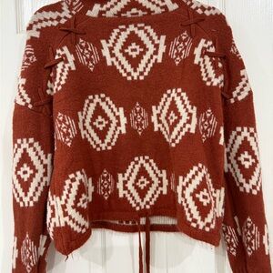 Rust Geometric Patterned Turtleneck Sweater
